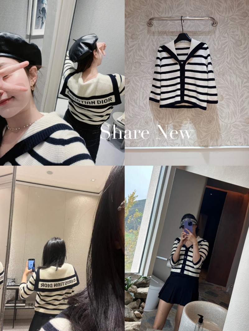 Dior Striped Sailor Collar Knit Sweater - Black and White