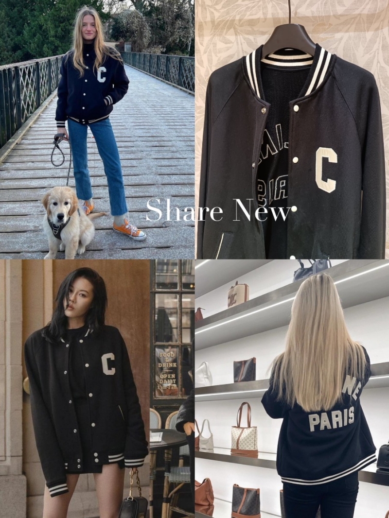 Celine Unisex Varsity Jacket - Black with Contrast Ribbed Details