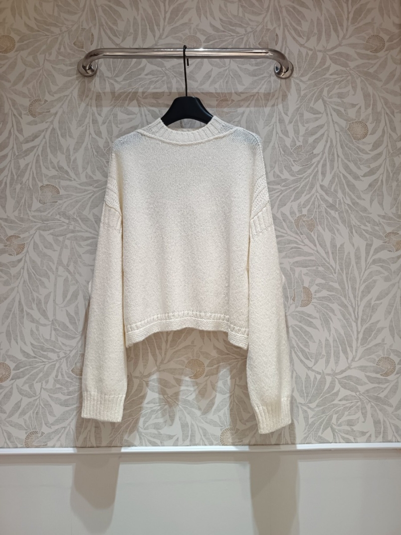 Dior Cream White Drop Shoulder Knit Sweater - Wool Blend with Side Ribbon Detail