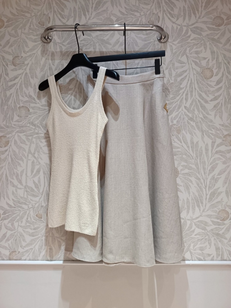 Valentino Silk-Linen Embroidered Tank Top (Beige)