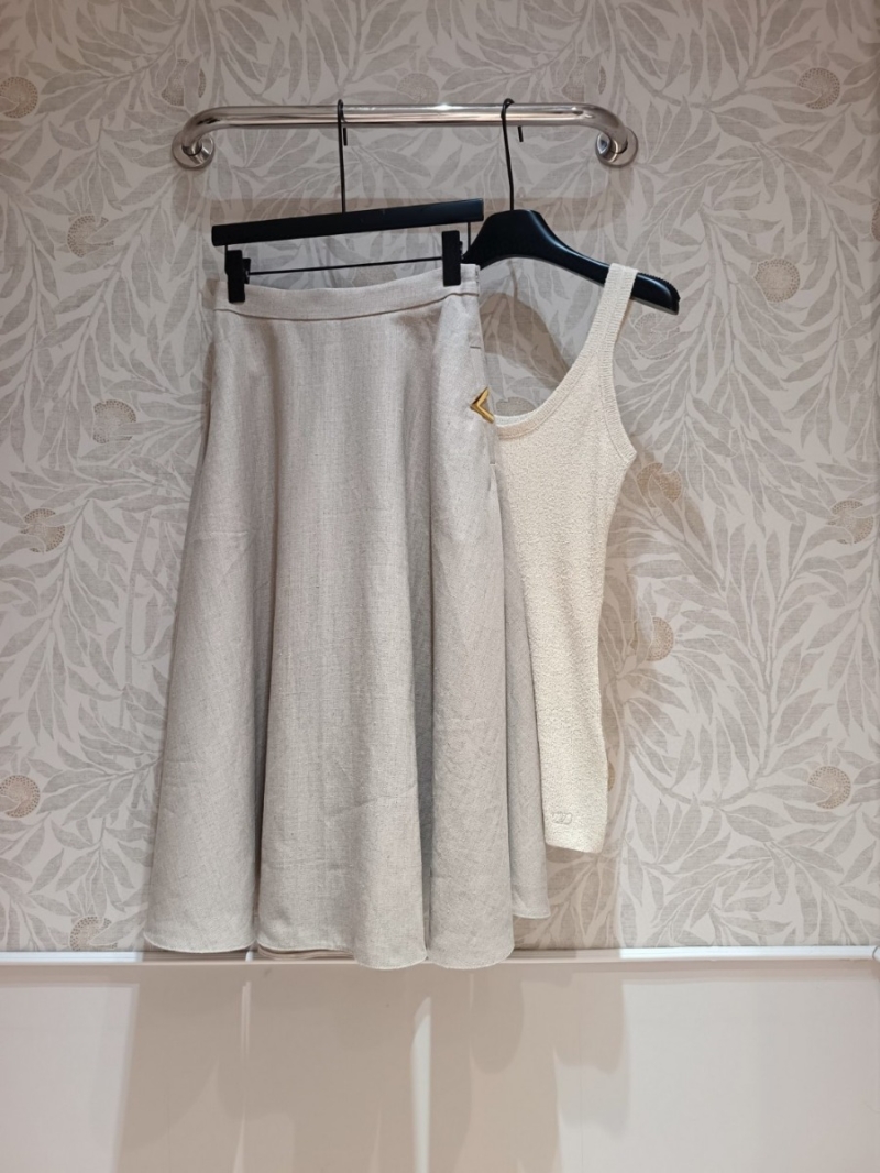 Valentino Linen Flared Skirt (Khaki)