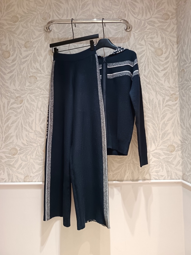 Dior Classic Cashmere Double-Sided Knit Pants. Navy Blue