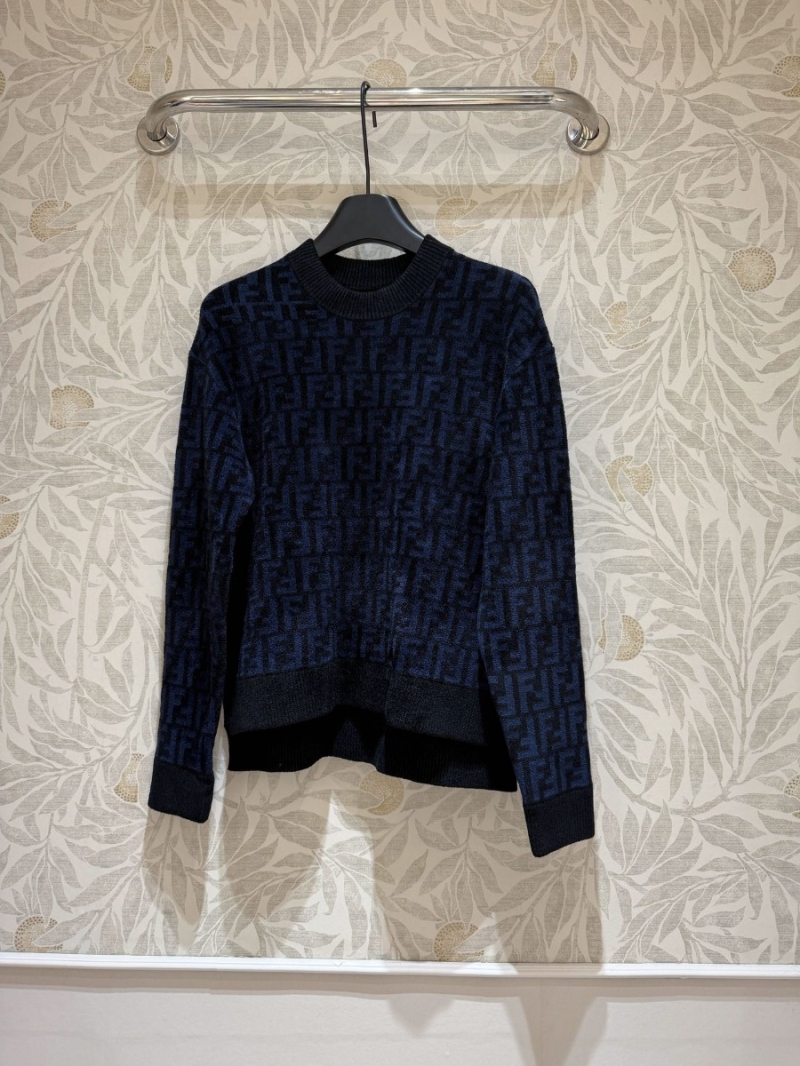 Fendi FF Velvet Pullover Sweater – Blue and Black