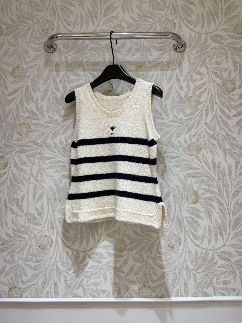 Dior Classic Striped Knit Sleeveless Vest in Cream and Black