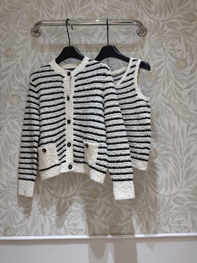 Dior Classic Striped Wool-Cotton Blend Cardigan - Ivory & Black Stripes