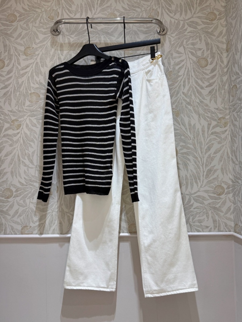 Dior Lightweight Striped Knit Sweater - Black & Gray Stripes