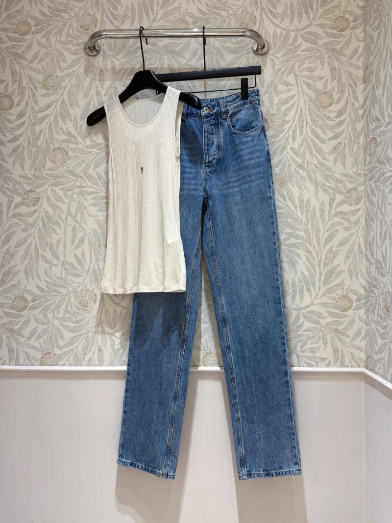 Saint Laurent YSL Signature Ribbed Knit Merino Wool Tank Top - Off-White