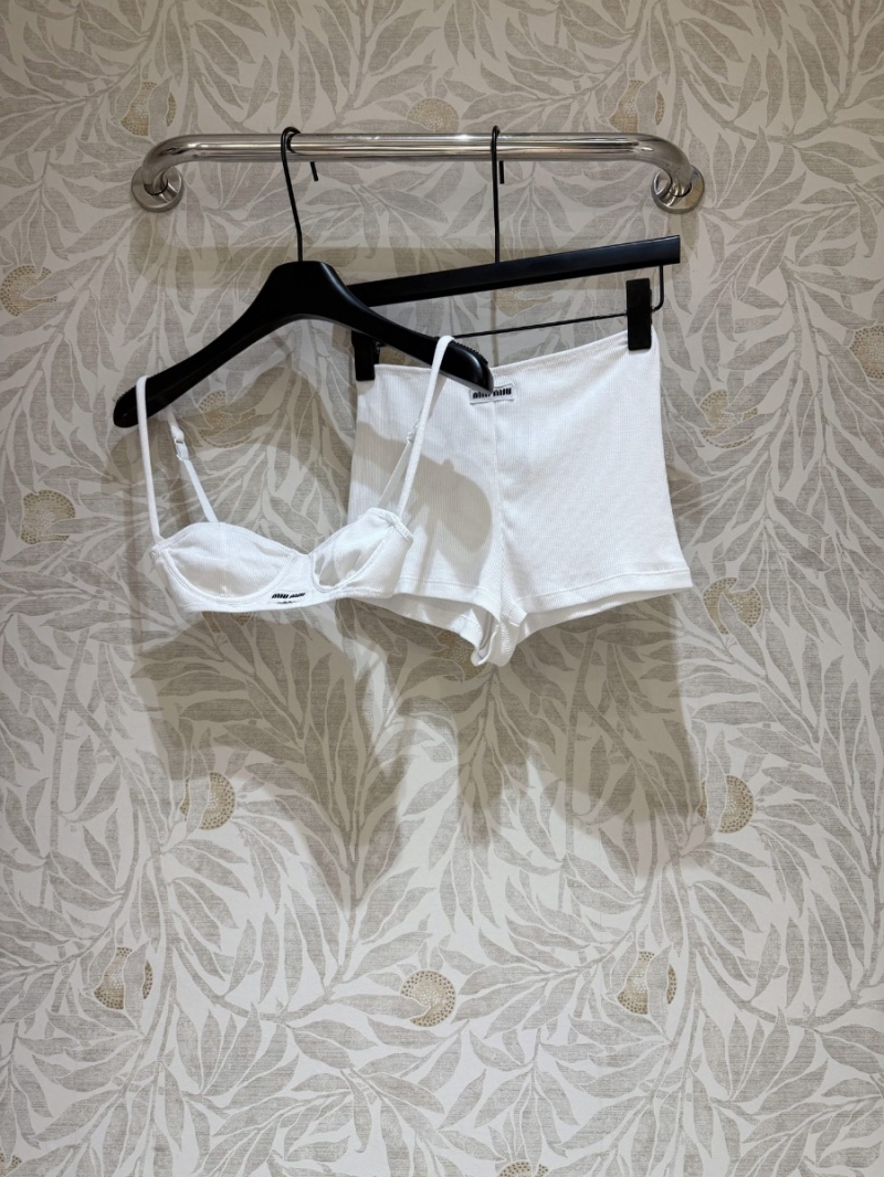 Miu Miu Ribbed Bralette and Shorts Set – Elegant White