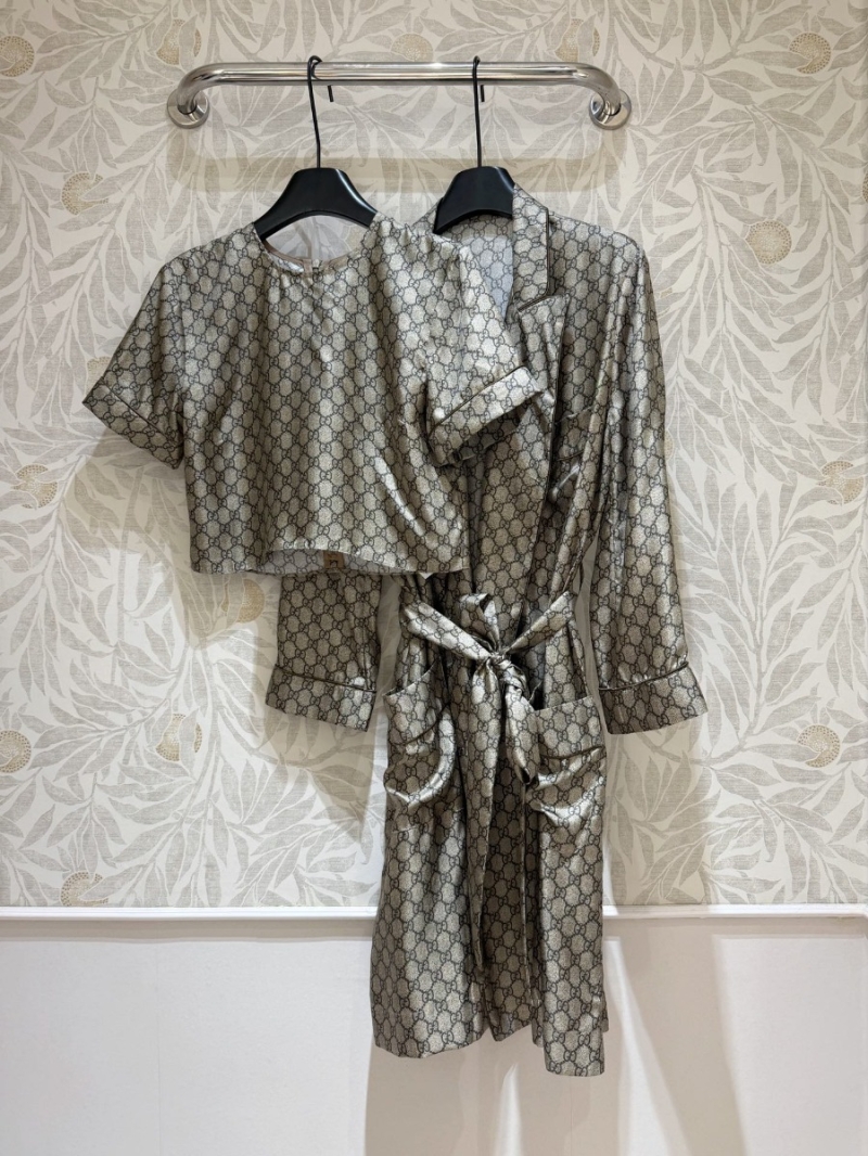 Gucci Monogram Silk Shirt & Robe Set