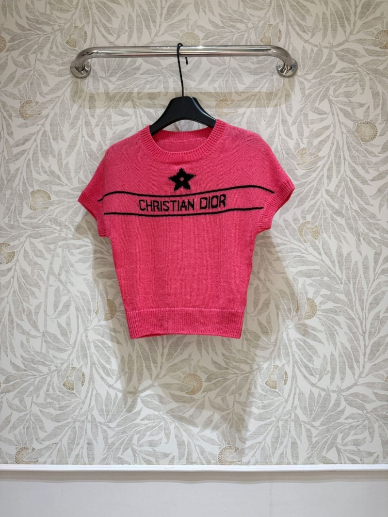 Dior Fall Riviera Candy Pink Knit Top - Cashmere Blend with Star Motif