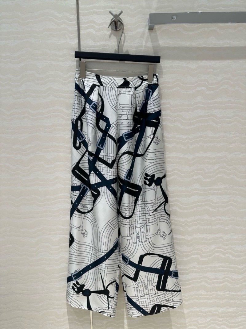 Hermes Chain and Rope Print Silk Wide Leg Pants