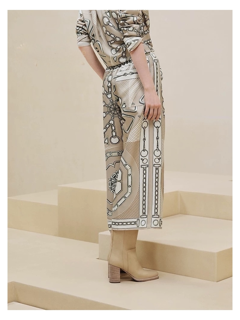 Hermes Effet Kaleidoscope Silk Wide-Leg Pants Beige – Timeless Elegance