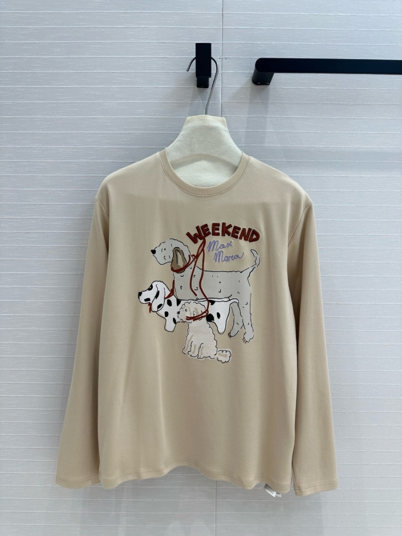 Max Mara Weekend Dog Print Embroidered Long Sleeve Cotton T-Shirt