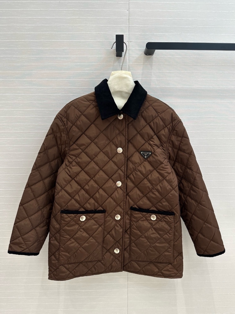 Prada 24FW Unisex Quilted Cotton Jacket with Corduroy Collar
