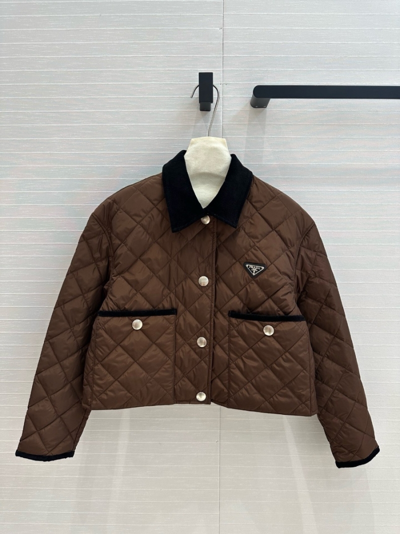 Prada 24FW Quilted Cropped Jacket with Corduroy Collar
