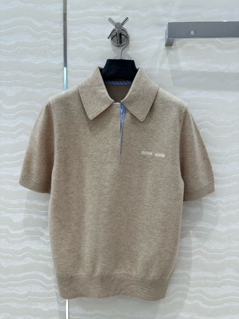 Miu Miu Spring 2025 Polo Knit Cashmere Shirt Sweater Beige