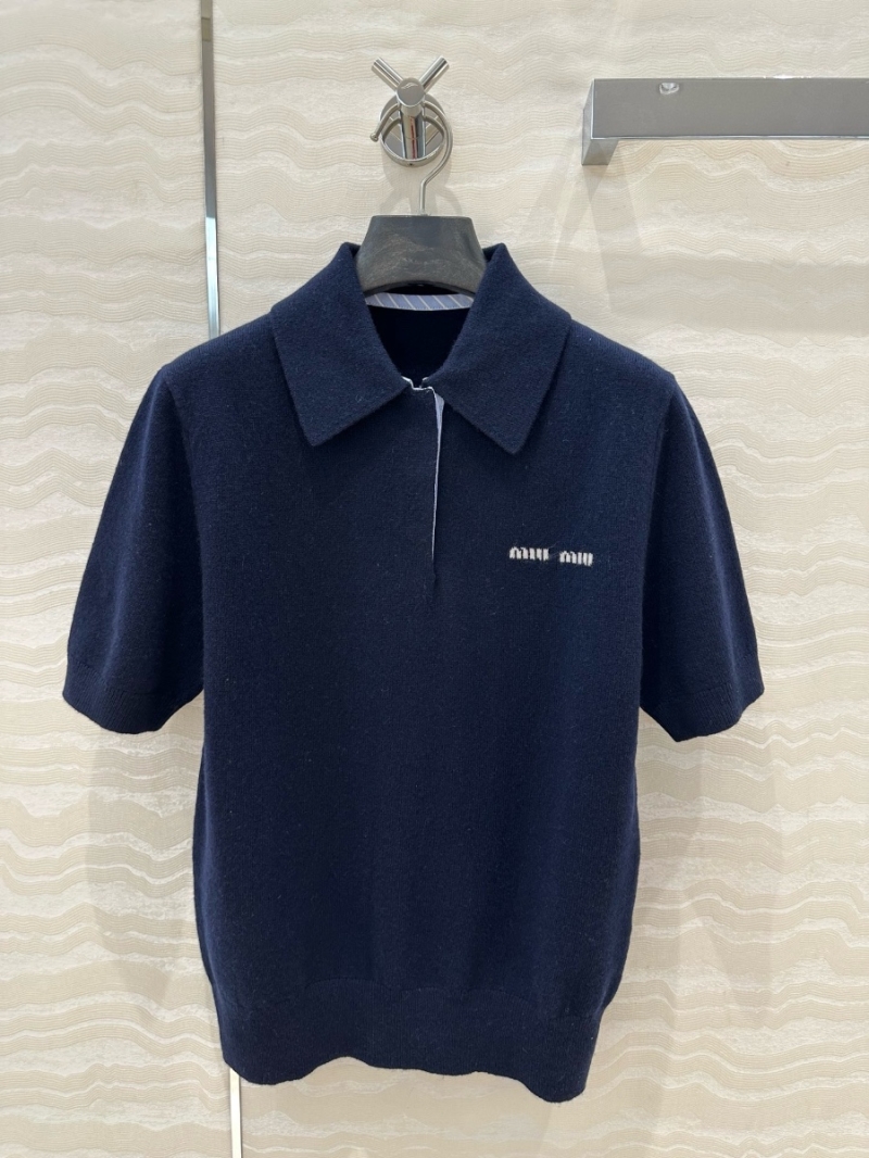 Miu Miu Spring 2025 Polo Knit Cashmere Shirt Sweater Navy