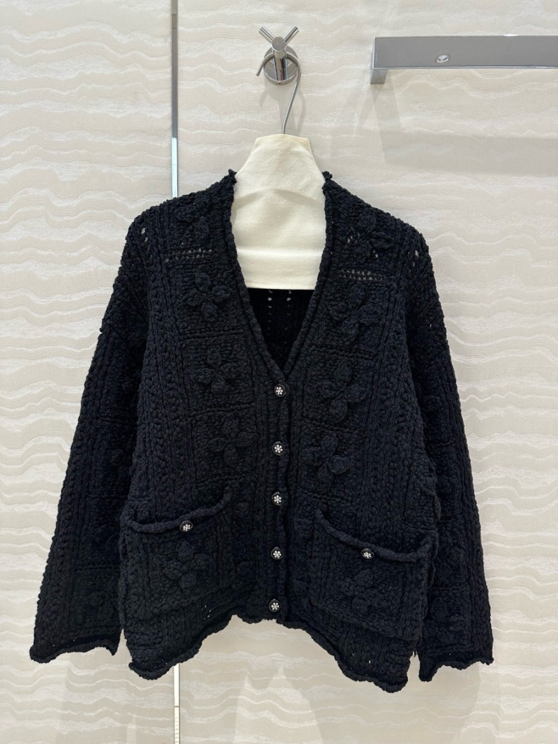 Chanel Coco 25C Limited Edition Early Spring Crochet Flower Embossed Cardigan Black