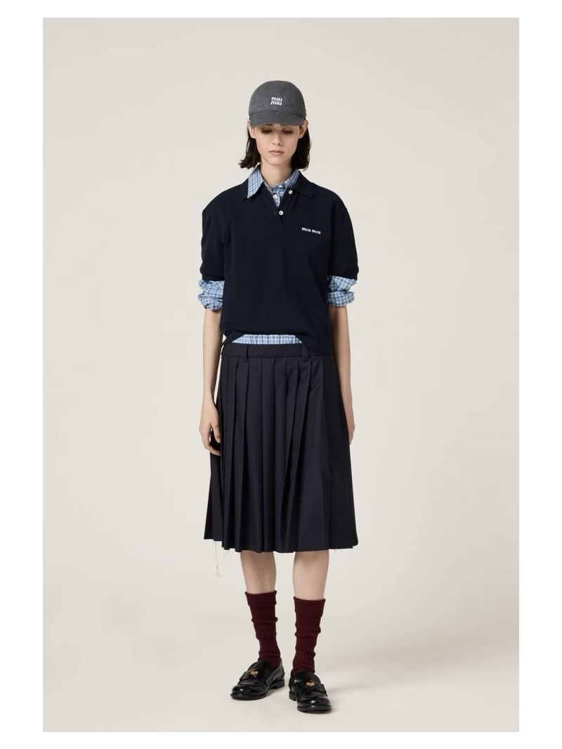 Miu Miu Early Spring Checkered Waist Pleated Midi Skirt