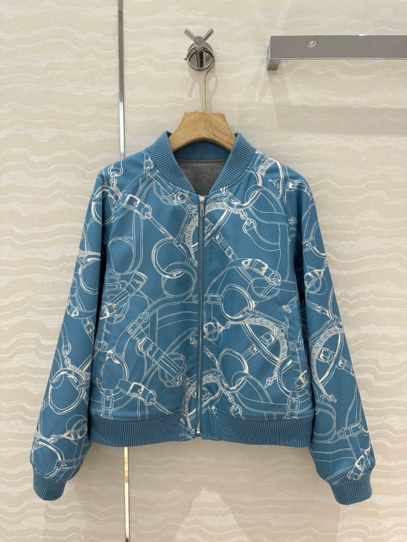 Hermes REVERSIBLE Saddle Chain Print Quilted Baseball Jacket