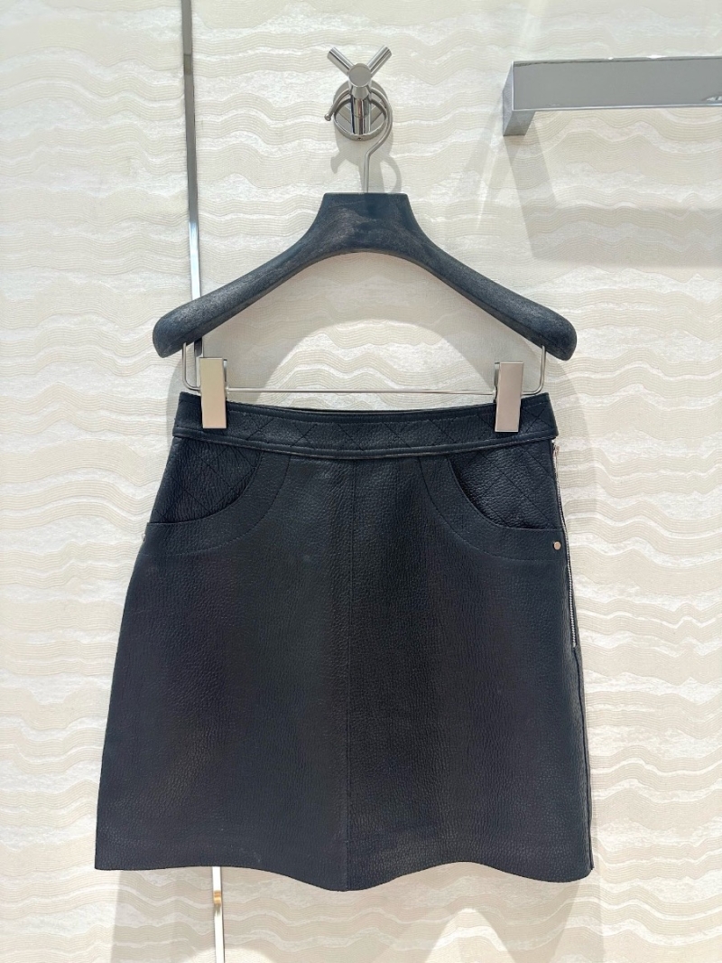Hermes 24P Lambskin A-Line Skirt Black