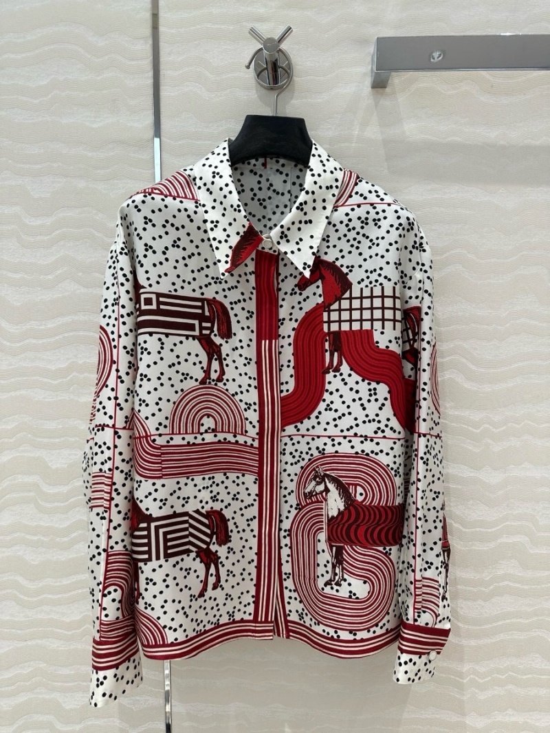 Hermes Pop Art Horse Print Imported Silk Twill Shirt Silk Blouse red