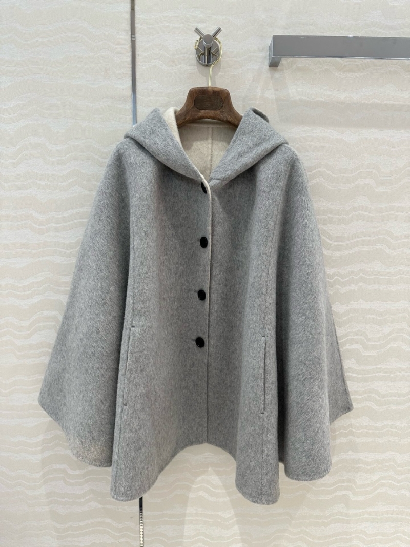 Loro Piana Luxurious Double-Faced Cashmere Wool Hooded Cape Grey