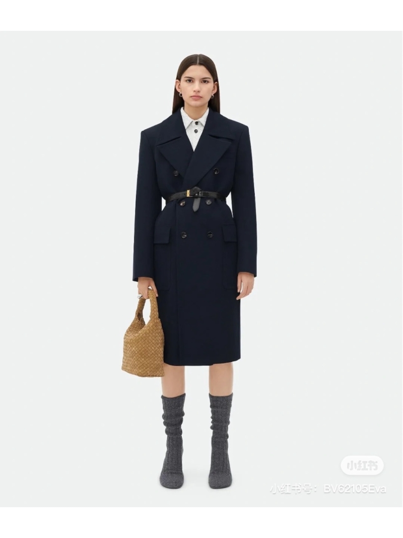 Bottega Veneta Double-Breasted Wool Cashmere Coat Navy