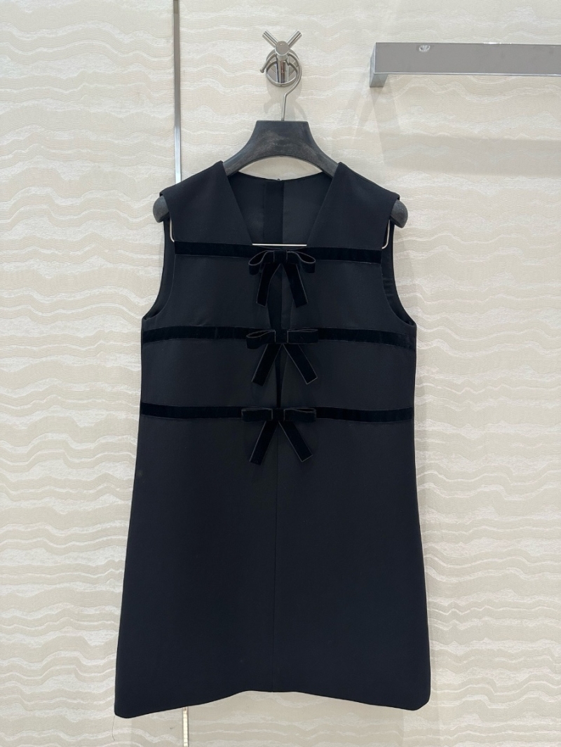 Prada 24FW Velvet Bow Embellished Sleeveless Dress