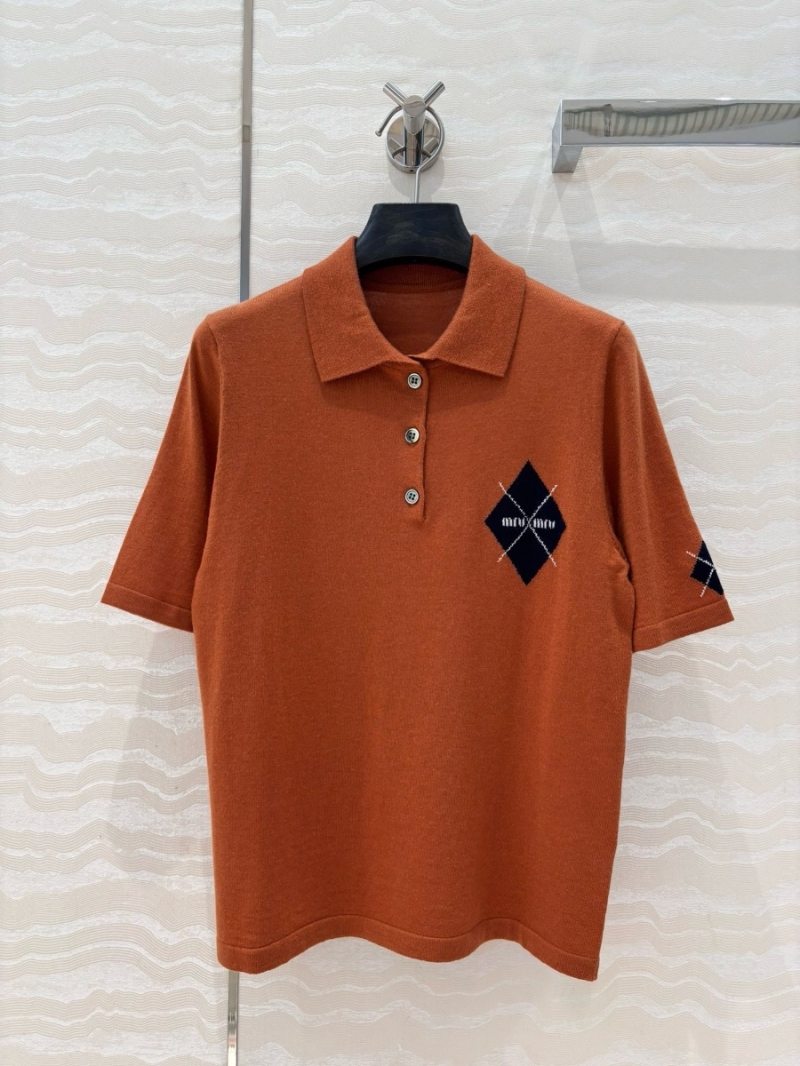 Miu Miu Contrast Collar Knit Polo Shirt brown – Sweet and Sophisticated