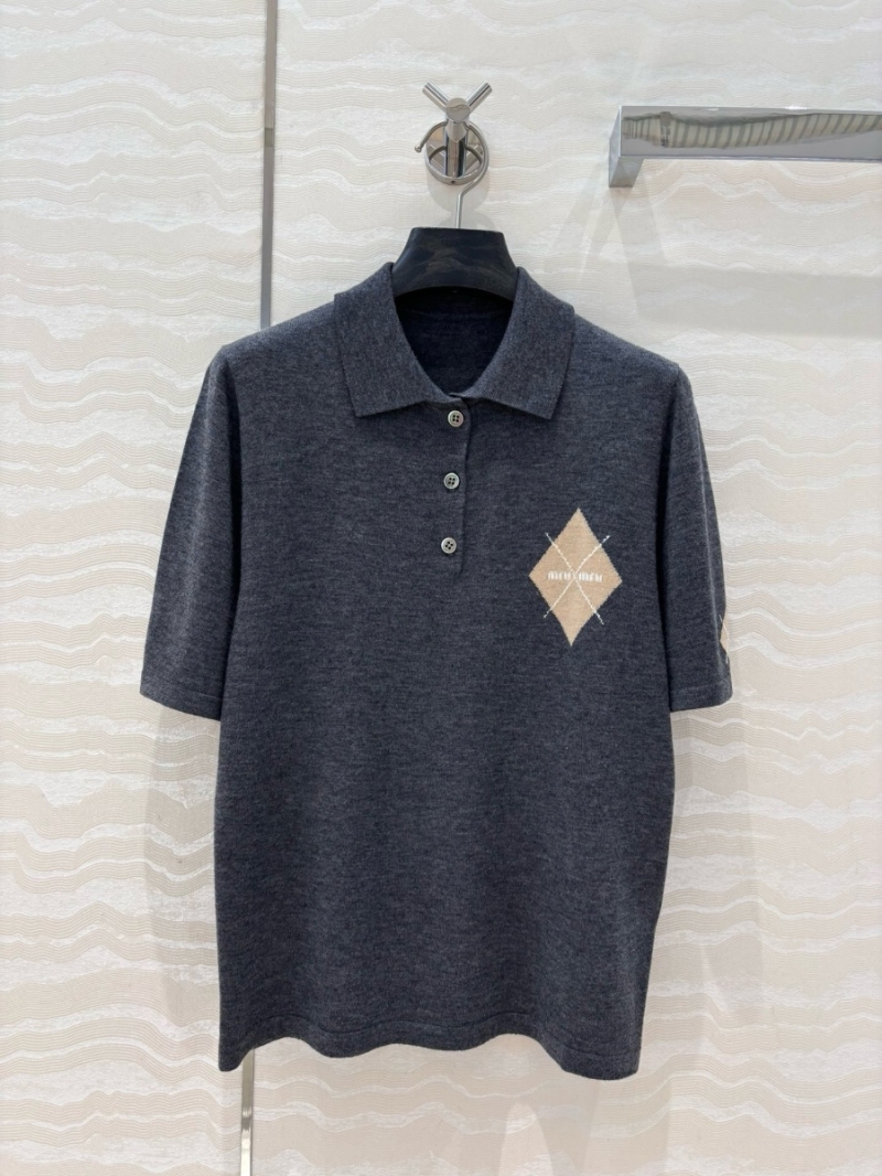 Miu Miu Contrast Collar Knit Polo Shirt Grey – Sweet and Sophisticated
