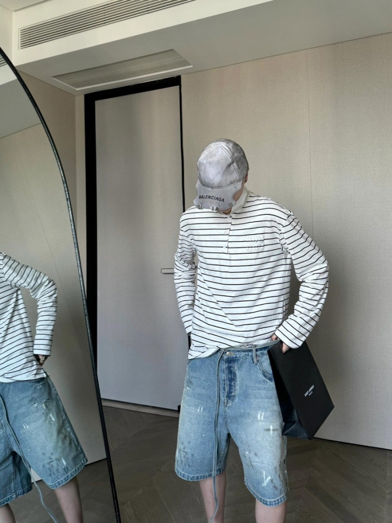 Miu Miu 2024 SS Striped Long-Sleeve Polo Shirt