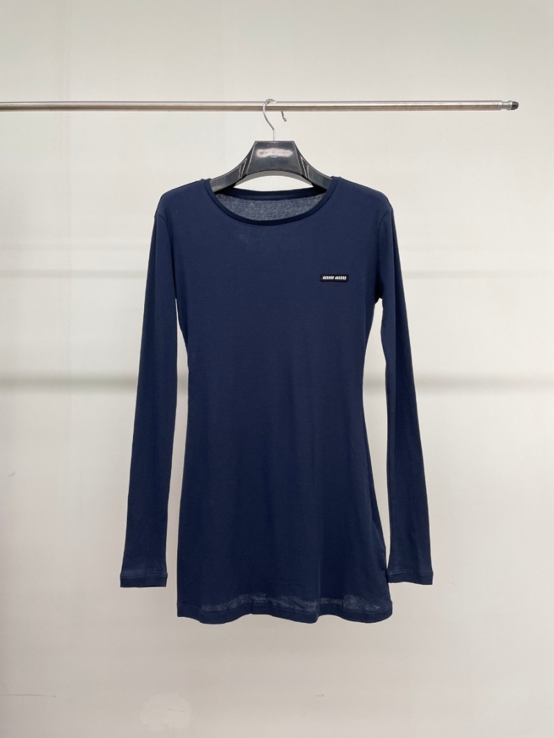 Miu Miu 24 FW Stylish Long Sleeve Dress. Navy