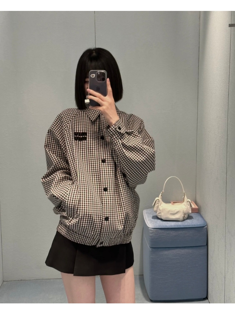 Miu Miu 24FW Chic Wool Checkered Jacket
