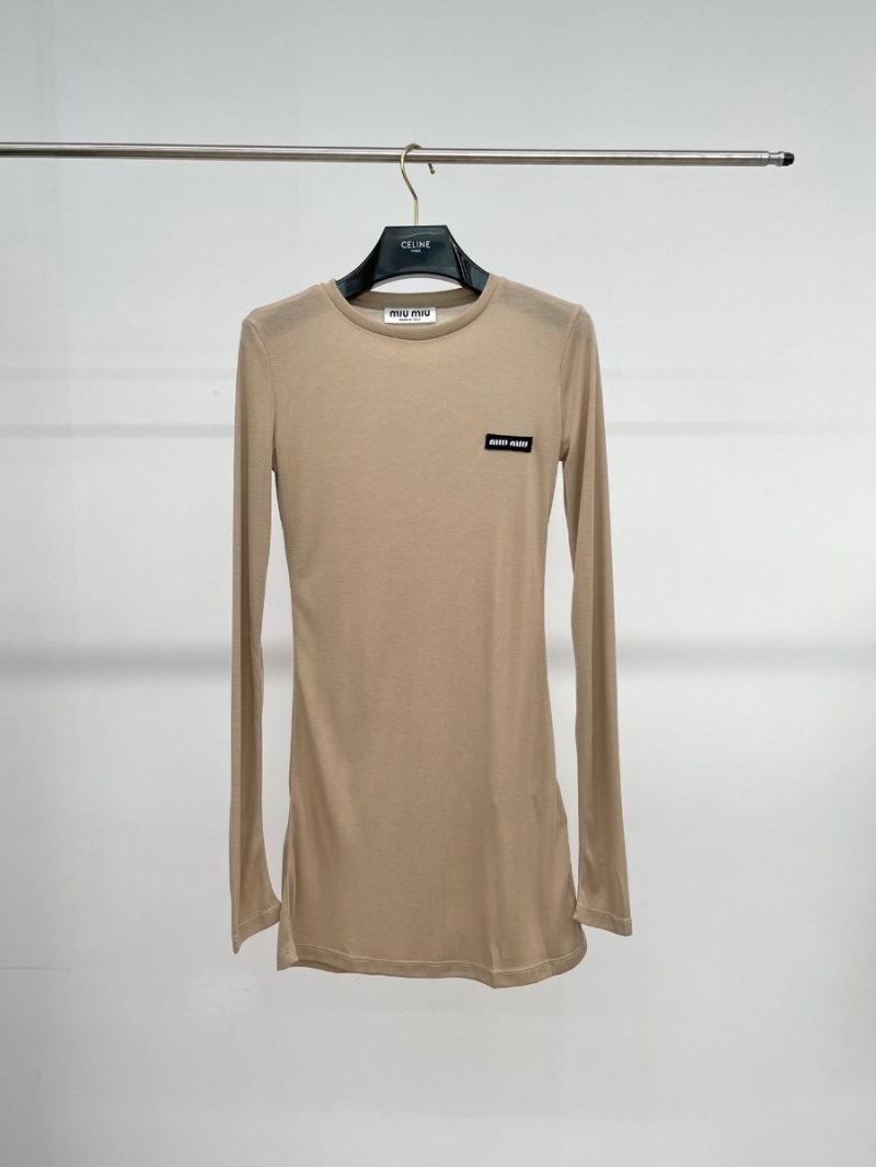 Miu Miu 24 FW Stylish Long Sleeve Dress. Beige
