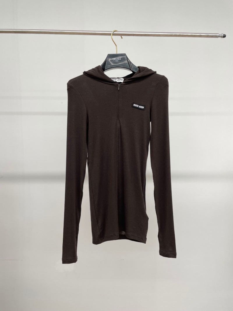 Miu Miu 24FW Early Fall Collection Hooded Zip Slim Fit Long Sleeve Base Layer