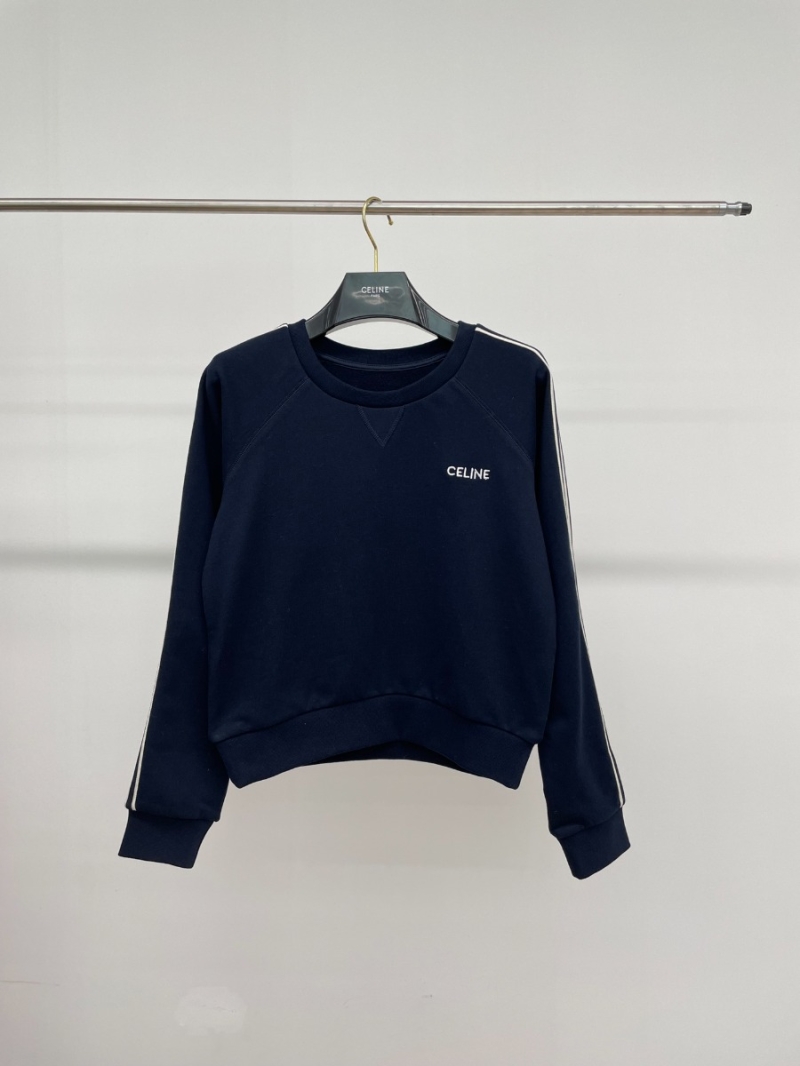 Celine 24 FW Early Autumn Micro Embroidery Logo Cotton Sweater Blue