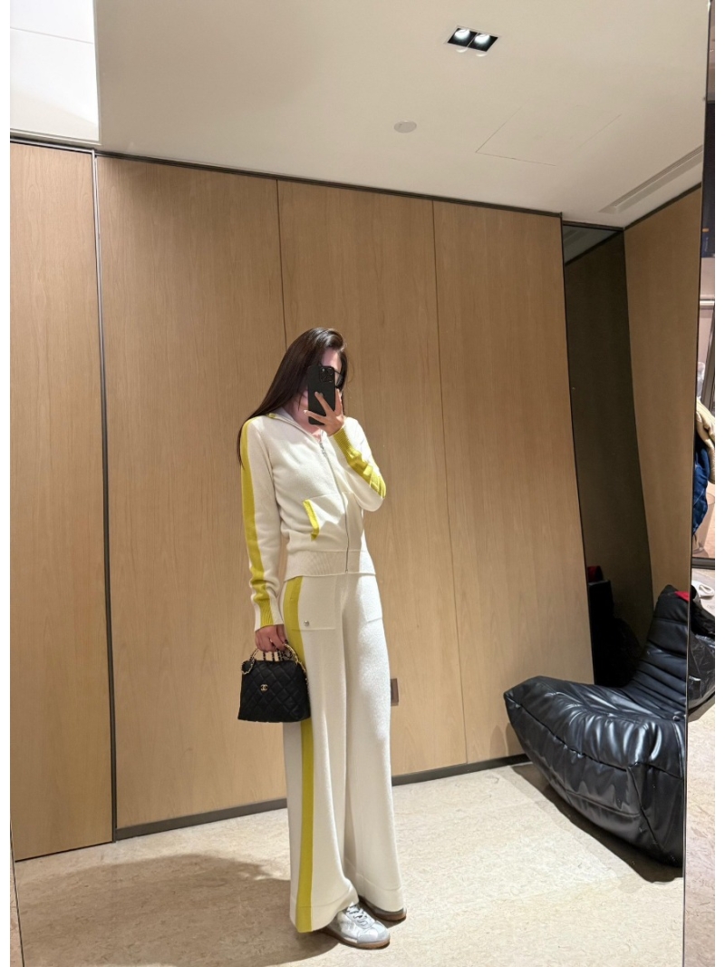 Chanel 25C Color-Block Hooded Cashmere Cardigan White