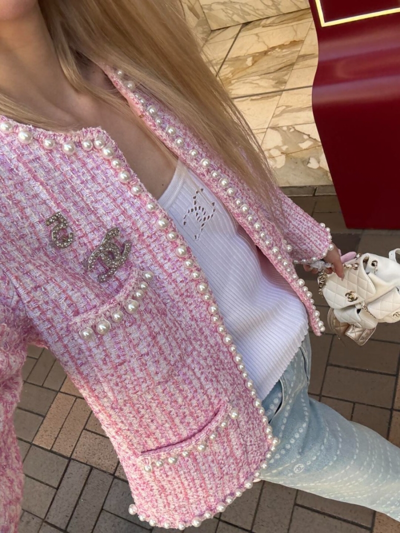 Chanel 25P Stunning Tweed Jacket in Sakura Pink Limited Edition