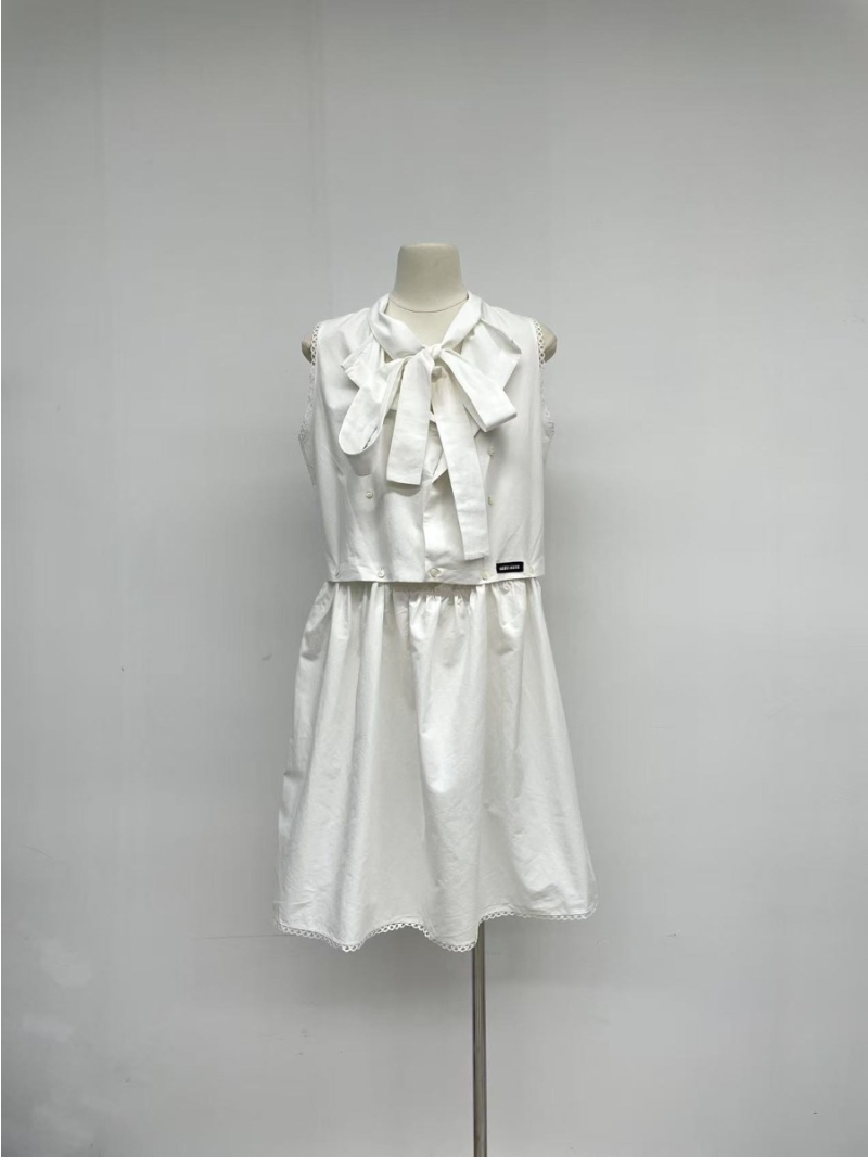 Miu Miu 2025 Spring/Summer Elegant Bow-Tie Dress White