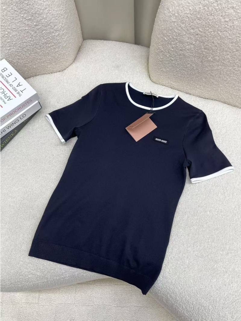 Miu Miu 2025 Spring/Summer Chic Logo T-Shirt Navy