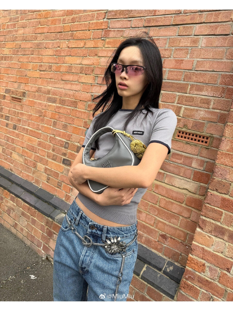 Miu Miu 2025 Spring/Summer Chic Logo T-Shirt Grey