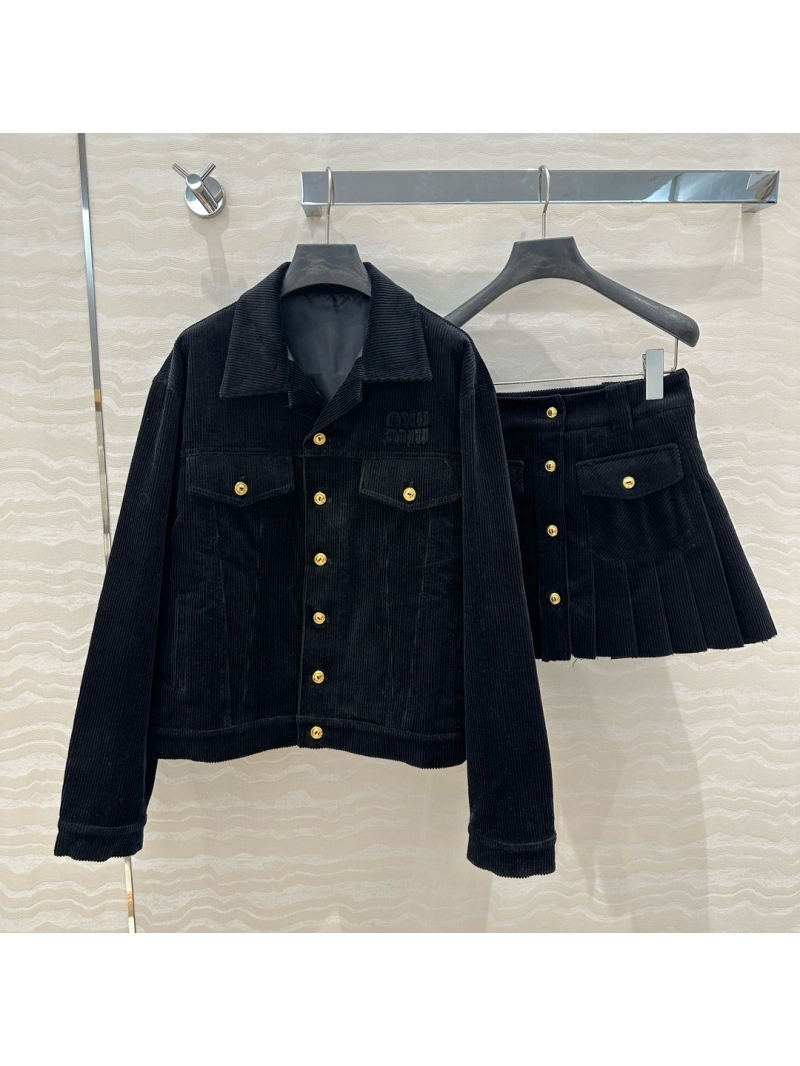 Miu Miu Corduroy Jacket with Metal Button Details Black