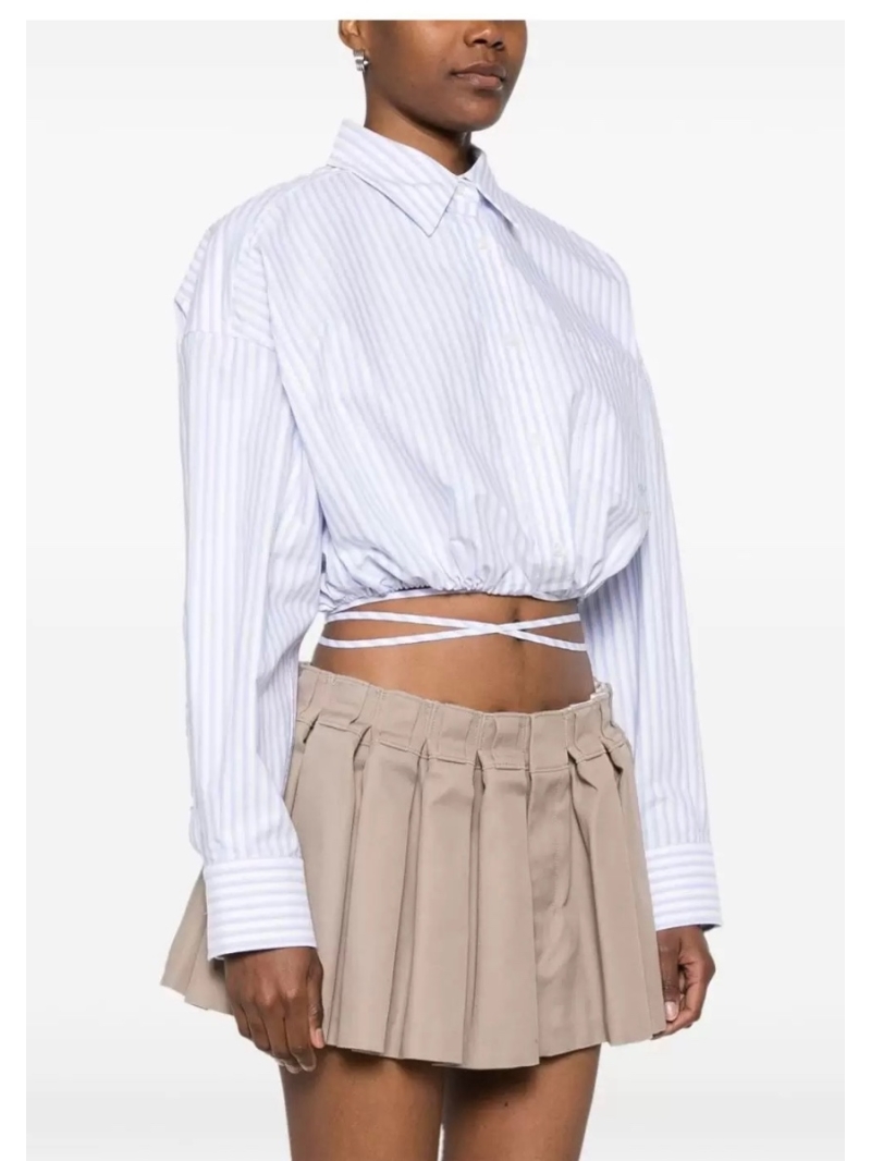 Alexander Wang Drawstring Cropped Shirt Light Blue Striped – Sleek and Sophisticated