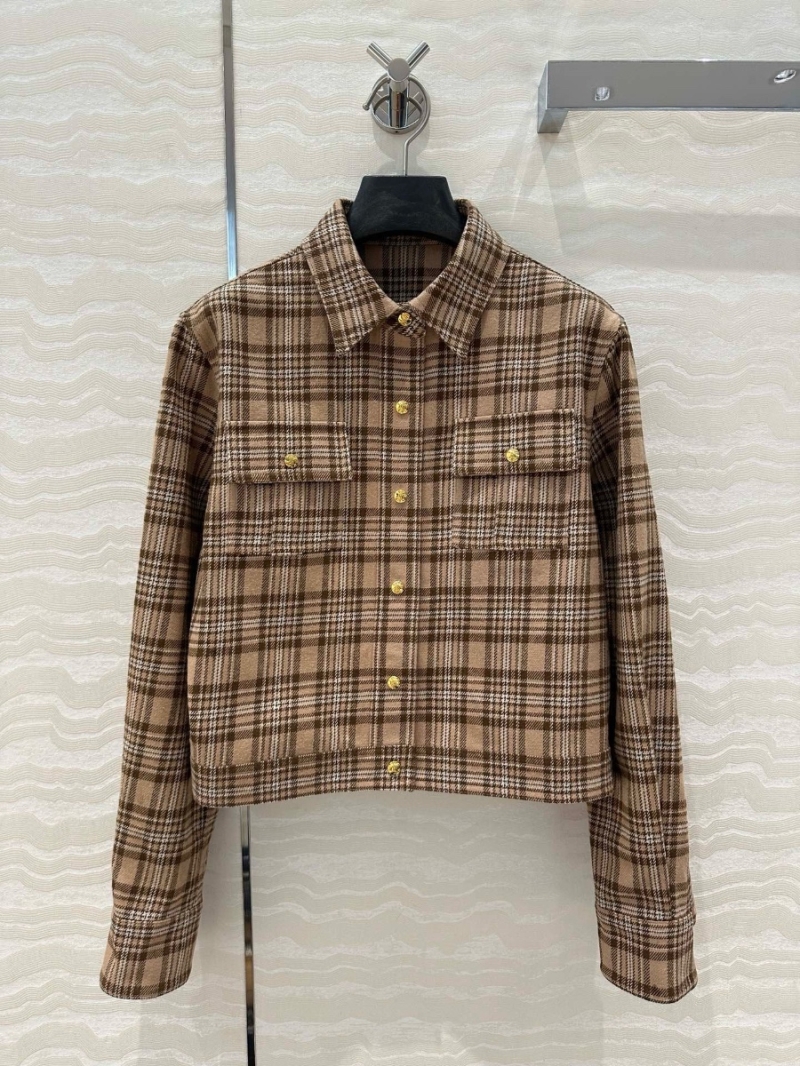 Celine Barn Plaid Wool Short Shirt jacket