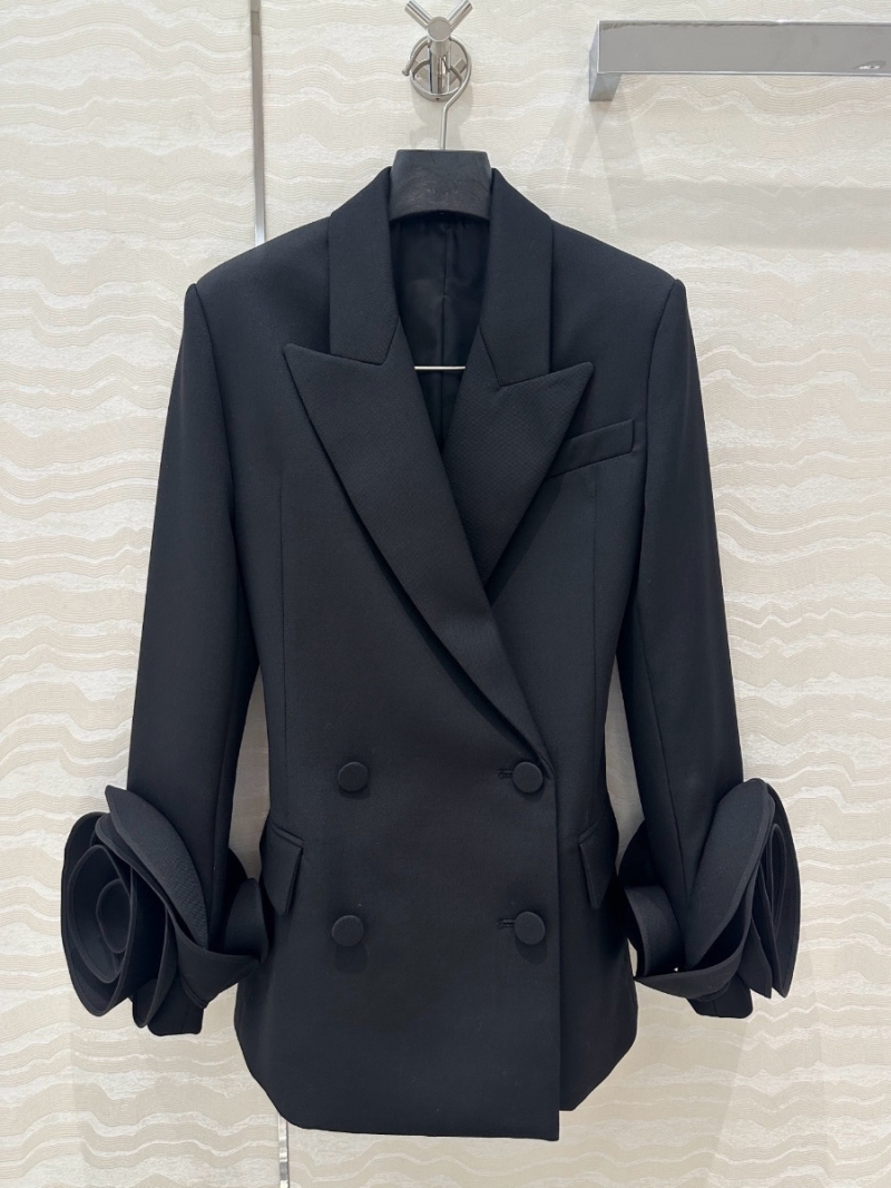 Valentino24FW 3D Floral Cuff Wool Blazer