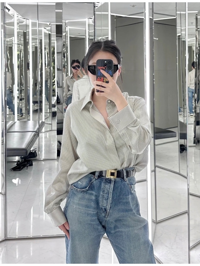 YSL Saint Laurent Striped Silk Boyfriend Shirt – Sophisticated Urban Elegance