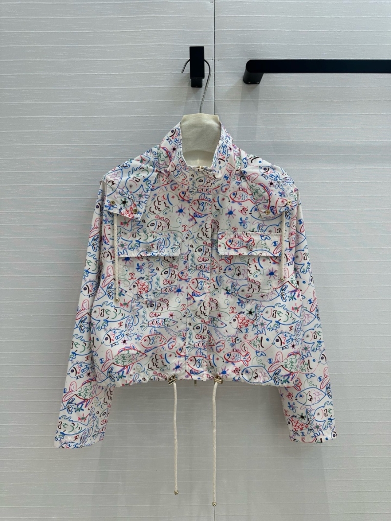 Chanel 25 Early Spring Fish Graffiti Print Drawstring Hem Windbreaker