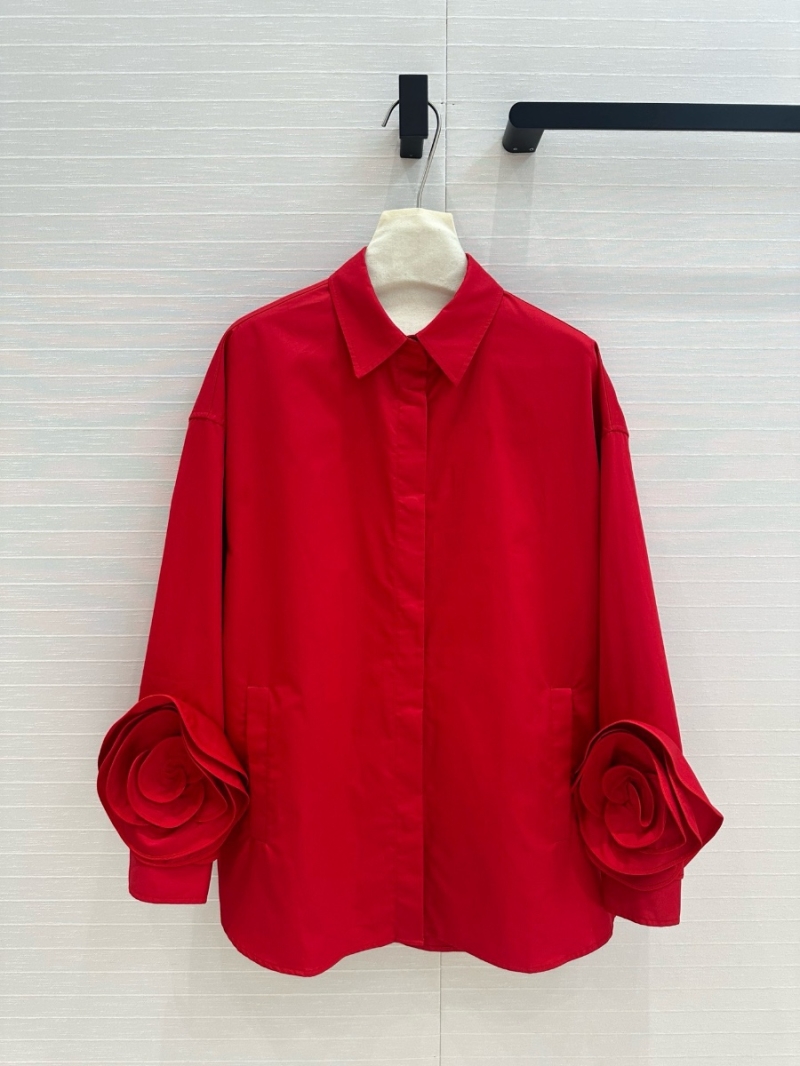Valentino Rose Embellished Sleeves Casual Shirt Red