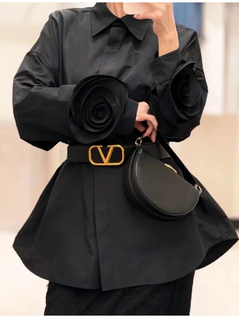 Valentino Rose Embellished Sleeves Casual Shirt Black